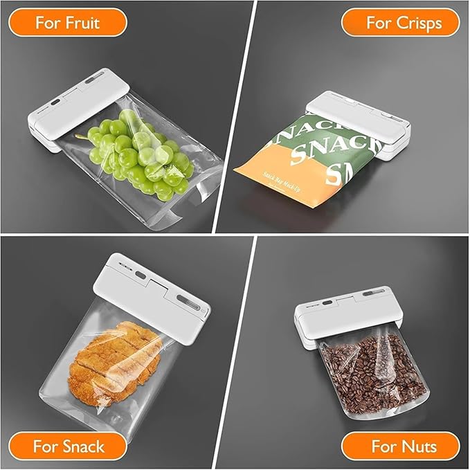 Vacuum Sealer Machine, Mini Plastic Bag Sealer Heat Sealing Machine Food Packaging Bags Clip Handheld Rechargeable for Food(White)