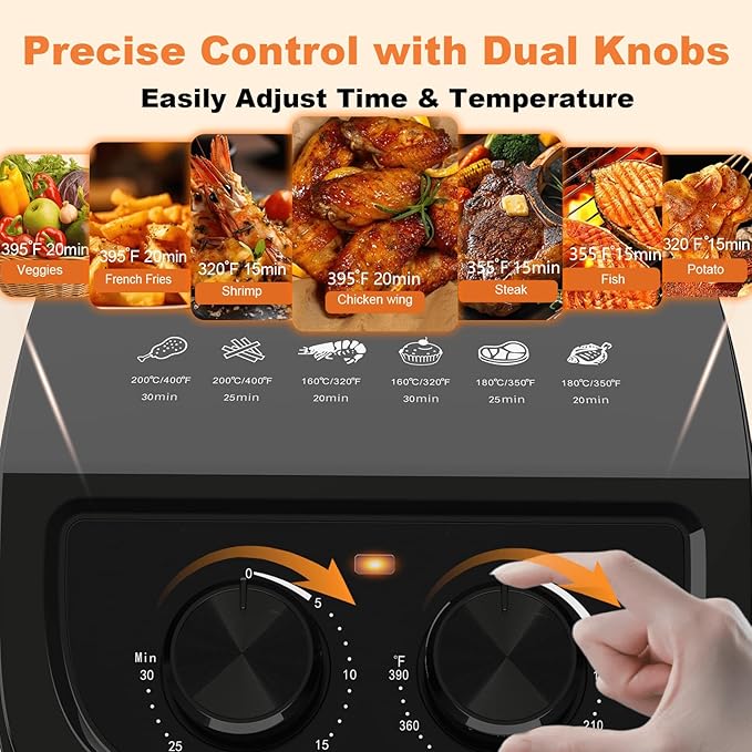 OSTBA 2.5QT Air Fryer for 1–2 People, Small Air Fryer with 6 Menu Options, Dual Knob Manual Temp & Timer, 3D Rapid Air Circulation, Nonstick & Dishwasher Safe Basket, Oil-Free Healthy Cooking