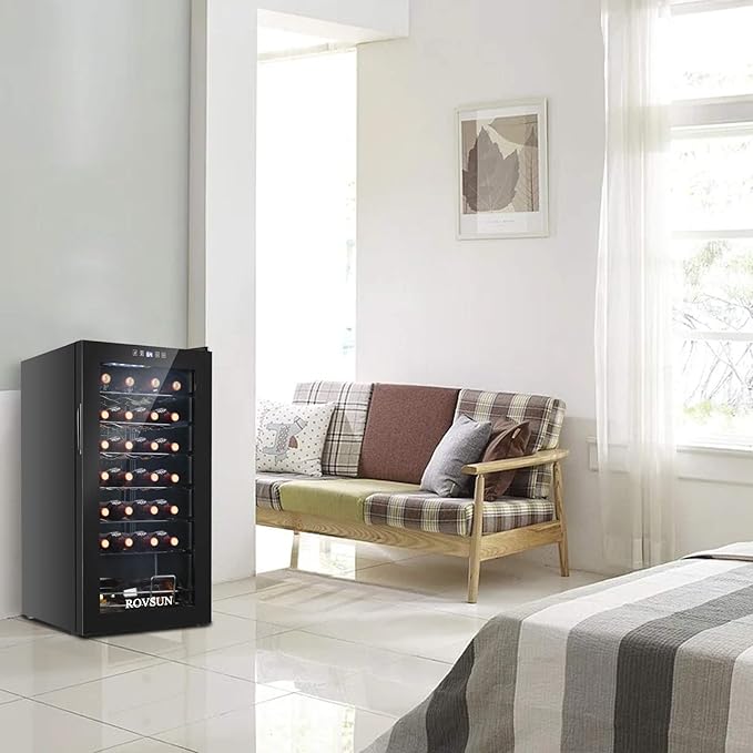 ROVSUN 28 Bottle Wine Fridge, Freestanding Compressor Wine Cooler Refrigerator, Beverage Wine Chiller with Digital Temperature Control & Double-layer Glass Door for Red White Wine, Champagne, Beer