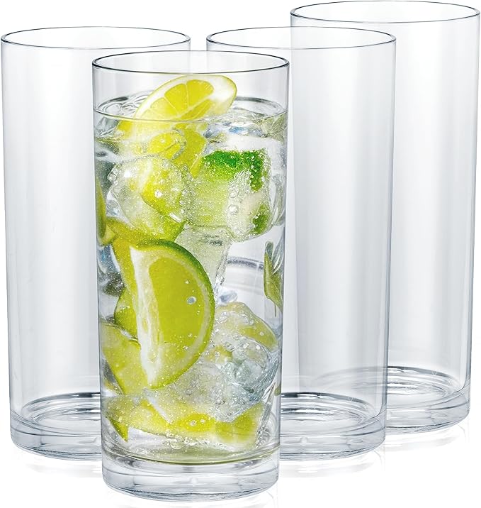 Zulay Kitchen Plastic Drinking Glasses (Set of 4) – 16oz Acrylic Shatterproof Water Cups for Home, Kitchen & Outdoors – Crystal Clear Glass Look – BPA & Lead-Free – Top-Rack Dishwasher Safe
