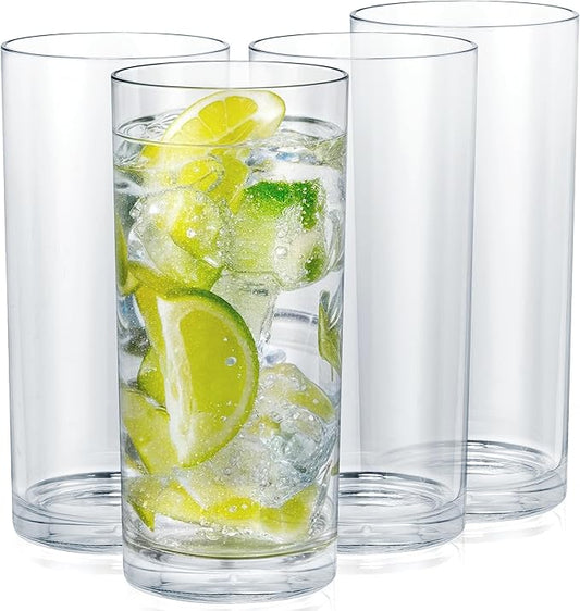 Zulay Kitchen Plastic Drinking Glasses (Set of 4) – 16oz Acrylic Shatterproof Water Cups for Home, Kitchen & Outdoors – Crystal Clear Glass Look – BPA & Lead-Free – Top-Rack Dishwasher Safe