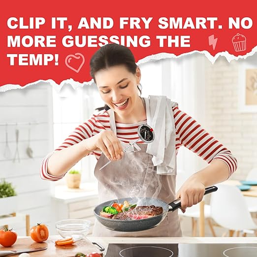Glow-in-The-Dark Candy Thermometer Waterproof IP67-9" Deep Fry & Candy Thermometer with Pot Clip – High-Heat, Waterproof for Oil, BBQ, Candle Making，Black