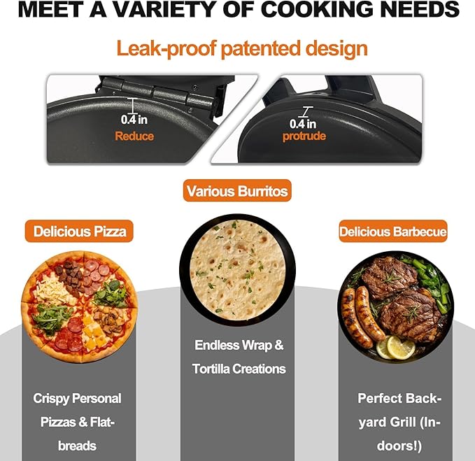 10" 1200W Electric Tortilla Press & Chapati Maker - for Roti, Crepes, Grilling | Includes Warming Bag & Spatula (Black)