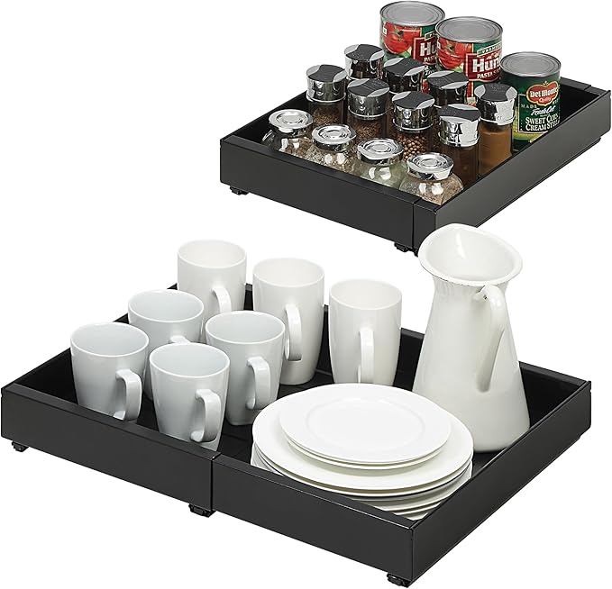 SunnyPoint Pull-Out Cabinet Organizer Expandable Drawer Shelf (BLACK)