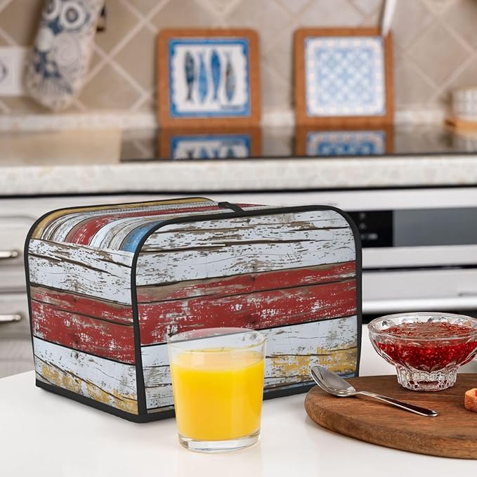 Multicolored Wood Stripes Covers for 4 Slice Toasters,Cute Country Bread Machine Cover with Handle,Washable Stain Resistant Kitchen Small Appliance Cover Dining Decor