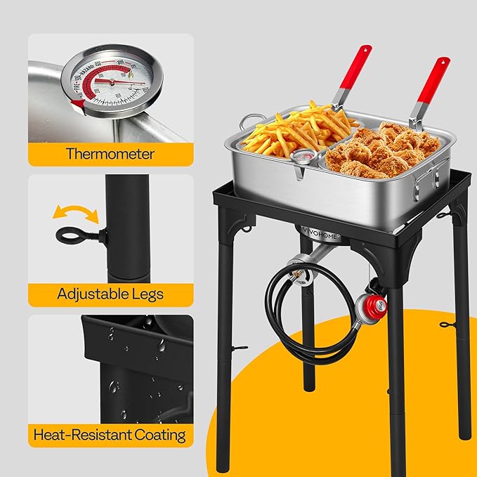 VIVOHOME Double Deep Fryer with 2 Baskets and 54,000 BTU Cast Iron Burner Stand
