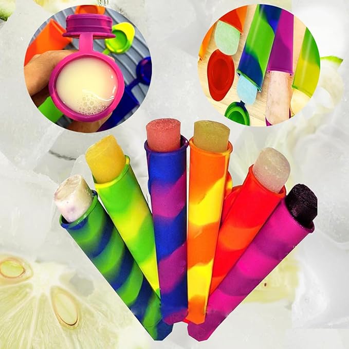 6 Silicone Popsicle Tube Molds Coloruful 12 Cavity Popsicle Molds with 50 Sticks Poosicle Maker Blue