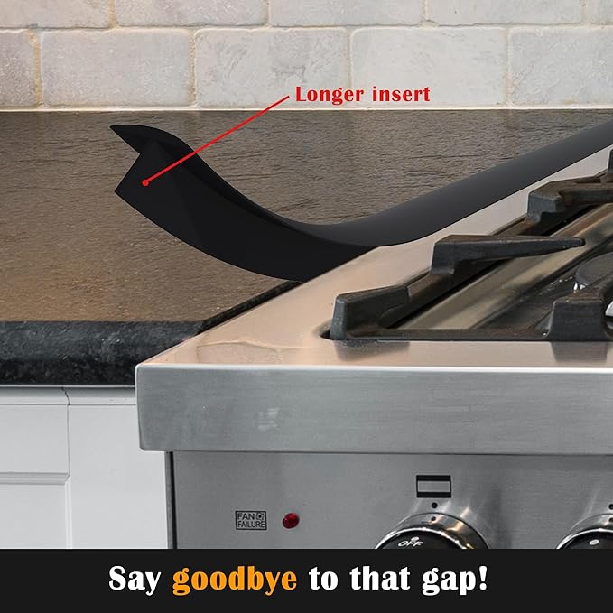 KindGa Stove Gap Covers, Silicone Counter Gap Filler for Stove, 30 Inches Can Be Cut to Any Size for 0.2-1 inch Gap, Seal Spills between Appliances Countertop Furniture Stoves Ovens(Set of 2, Black)