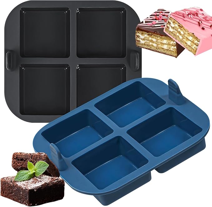 Webake Silicone Air Fryer Brownie Pan for Baking, Nonstick 2.6" Square Silicone Mold for S'mores, Cake Puck, Muffin, 4-Cavity Set of 2