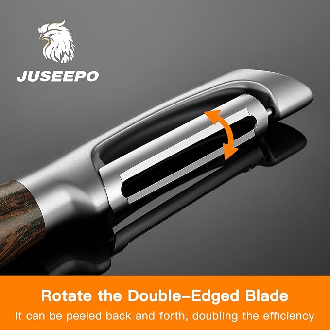 JUSEEPO Premium Vegetable Peeler, I Type Swivel 304 Stainless Steel Blade Comfortable Solid Wood Handle, Practical Gift for Restaurant Baking Chef Woman for Veggie, Fruit, Potato(Black Walnut)