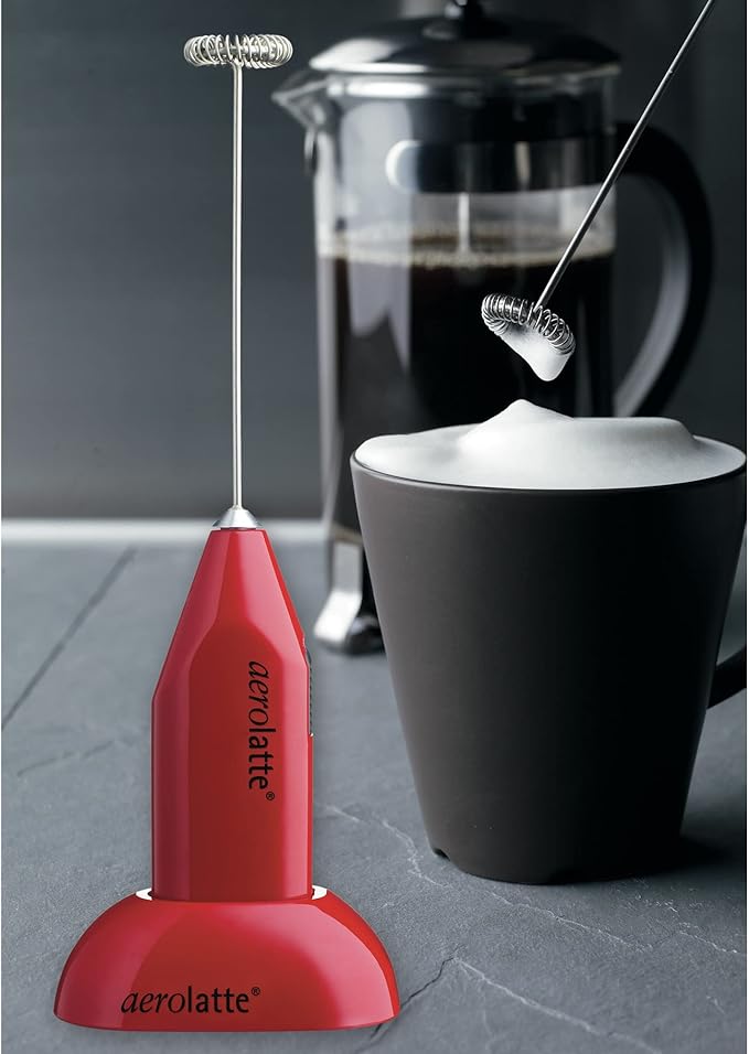 Aerolatte Milk Frother with Counter Stand, The Original Steam-Free Frother, Red