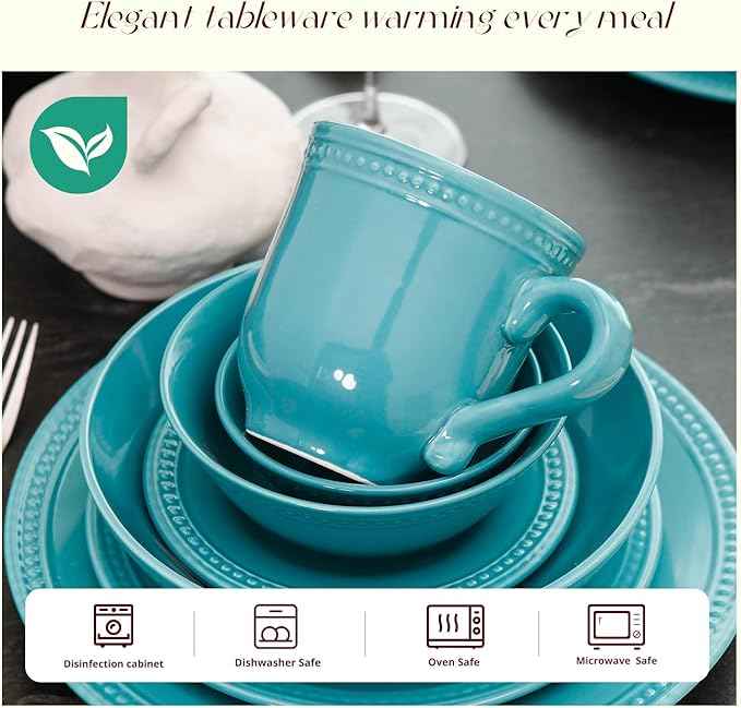 Pearl Dots Stoneware Dinnerware Set (Turquoise, 56pc Set)
