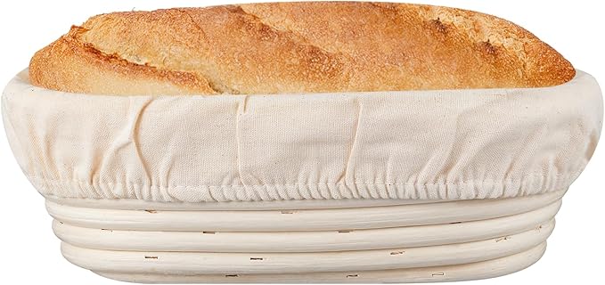 Dimpola Banneton Bread Proofing Basket Banneton Basket Set Sourdough Proofing Basket Round Proofing Bowls Handmade Rattan Baskets and Liners (Oval 10 inch set of 2)
