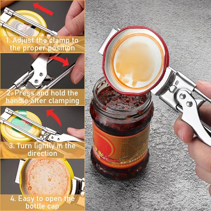 Adjustable Multifunctional Stainless Steel Can Opener, 2026 New Stainless Steel Can Opener Bottle Jar Lid Gripper Household Kitchen Tool, Manual Jar Bottle Opener Kitchen Accessories (3 Pcs)