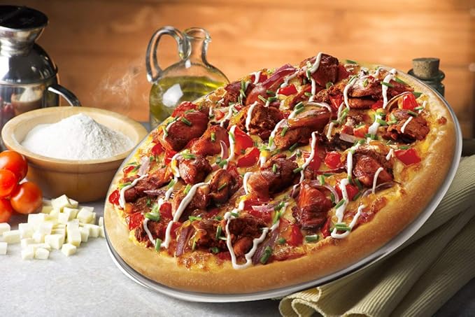 TeamFar Pizza Pan, 13.4 inch Stainless Steel Large Pizza Pan Tray Round Oven Baking Bakeware, Healthy & Heavy Duty, Oven & Dishwasher Safe