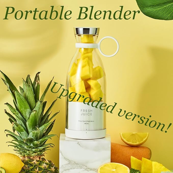 Upgraded Fresh Juice Blender Portable, Juicer Portable Blender Shake, 380ML USB/Magnetic Charging for Shakes and Smoothies, with Travel Cup and Lid (Black,Magnetic charging)
