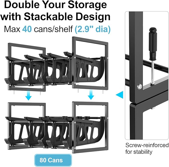 iSPECLE Expandable Can Storage Organizer Pantry, Large Capacity 40 Cans Pantry Organizers and Storage, Auto Rolling Dispenser & Stackable for Deep Pantry Shelves, Black