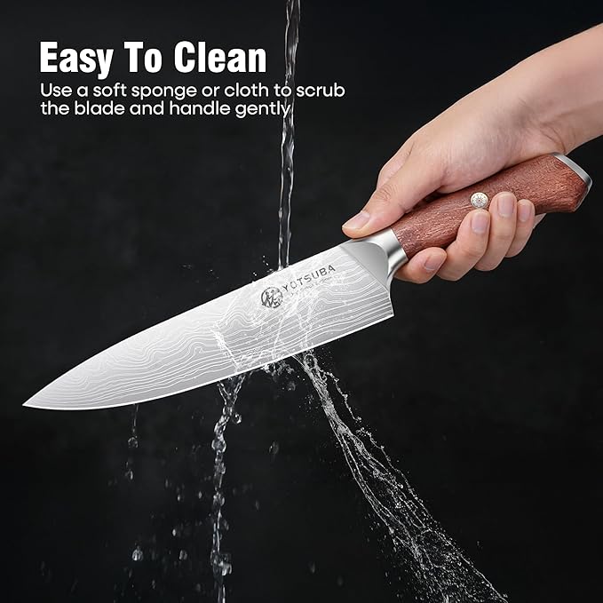 YOTSUBA 7PCS Japanese Kitchen Knife Set with Genuine Natural Rosewood Ergonomic Handle & Gift Box, Professional Ultra Sharp High Carbon Stainless Steel Knives for Cooking