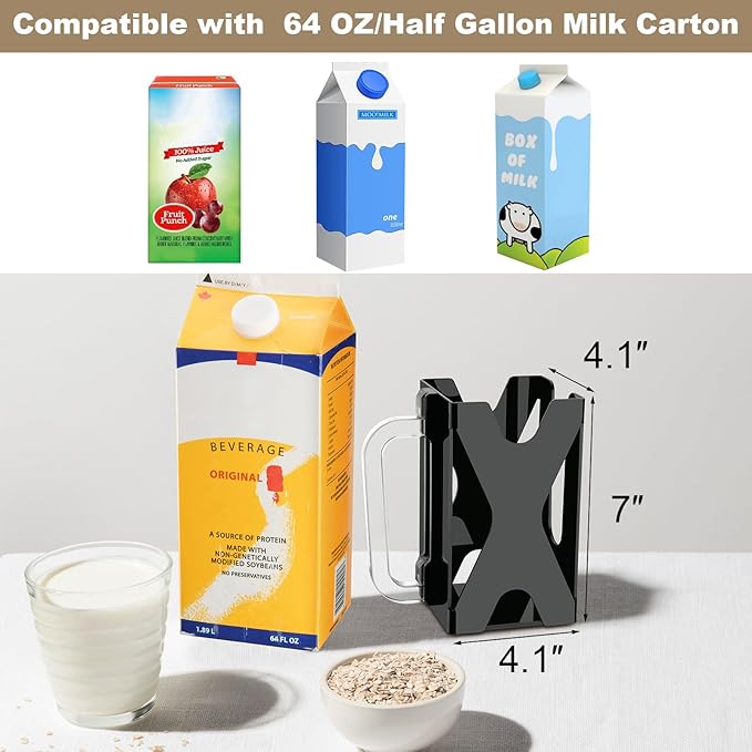 Beautyflier Half Gallon Milk Carton Holder with Removable Handle, Acrylic Holder for 64 OZ/Half Gallon Milk, Juice, or Beverage Carton, for Seniors, Kitchens, Restaurants, Holder Only (Black)