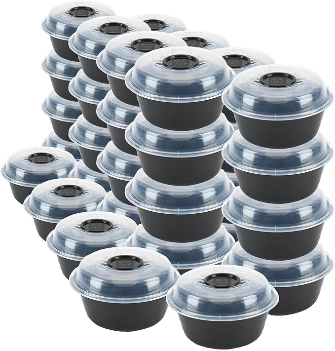 GoodCook 4-Cup Meal Prep Bowls Set with Lids and Dressing Cup,Microwavable Food Storage Containers for Meal Prepping,Set of 10,Black,(Pack of 4)