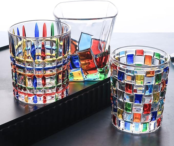 Colorful Drinking Glasses, Hand Painted Colored Water Glasses, Multicolor Water Glasse,Whiskey Wineglass Glasses,Tumbler Glasses (Stripes)