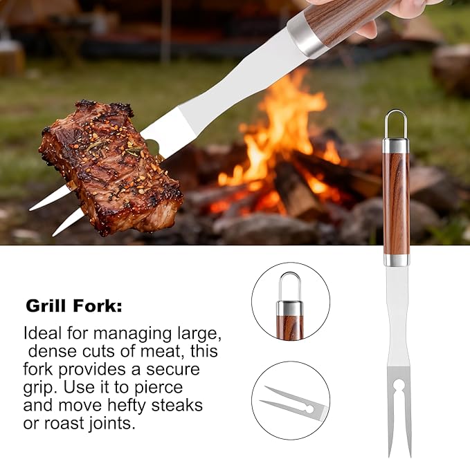 Grilling Accessories Set Large Spatula Fork Cleaning Brush Food Tongs Durable Stainless Steel BBQ Grill Tools with Extra Thick Storage Case BBQ Accessories Grill Set