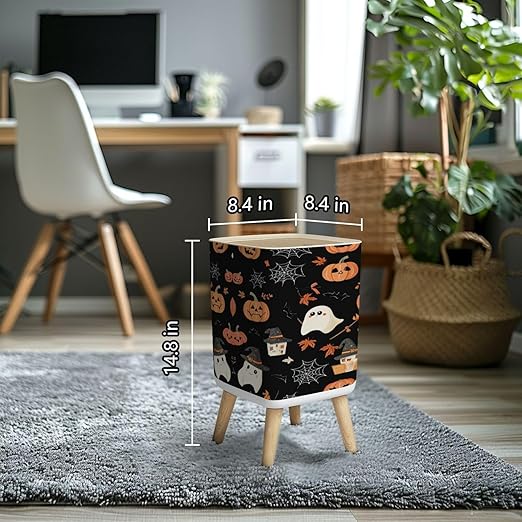 Small Trash Can with Lid Halloween seamless pattern Halloween party Cute ghosts web pumpkins Wastebasket with Press Cover Dog Proof Garbage Can Waste Bin for Kitchen Bathroom Nursery 2.6 Gallon