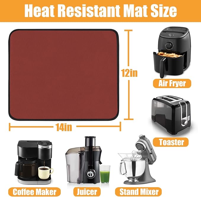 Red Heat Resistant Mat 12x14in, Hot Pads for Counter Top Heat Protection, Under Air Fryer Coffee Machine Mat, Appliance Protector Pad