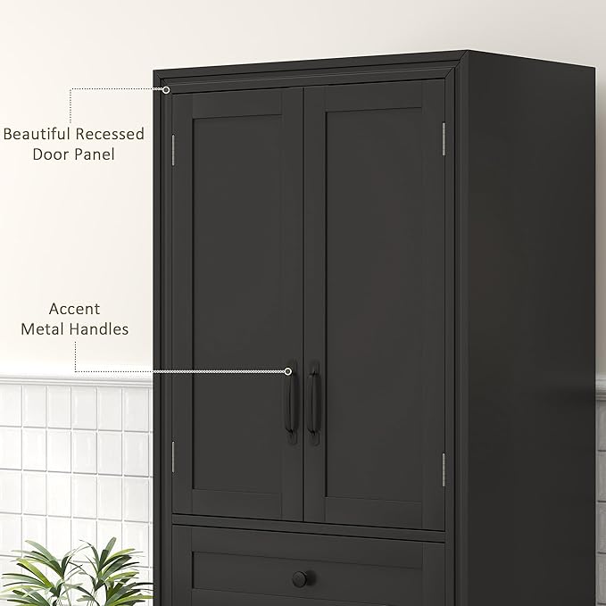 HOMCOM 67" Tall Freestanding Kitchen Pantry Cabinet, 4-Door Storage Cabinet with Drawer and Adjustable Shelves for Dining Room, Black