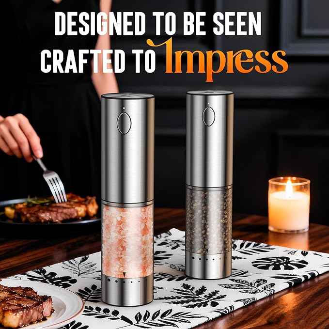Electric Salt and Pepper Grinder Set – Rechargeable Automatic Salt and Pepper Shaker with 6 Adjustable Coarseness, Large-Capacity Pepper Mill Kitchen Appliances and Home Essentials Gifts for Women