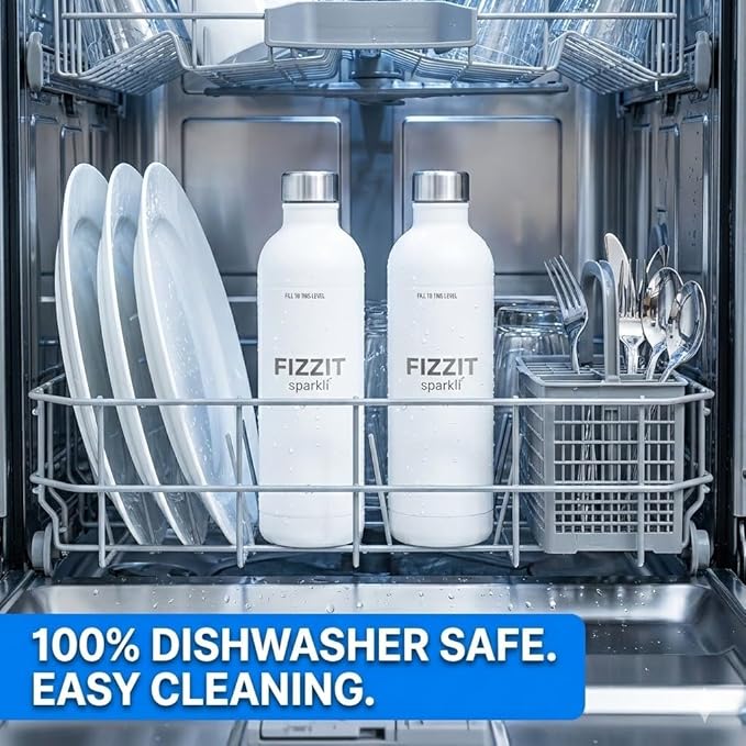 FIZZ IT Spärklí 1L Stainless Steel Carbonation Bottle 2-Pack – Reusable Sparkling Water Maker Accessory Dishwasher Safe Leakproof – Fits Aarke II & III, Philips & More – BPA-Free, Cup Holder Friendly