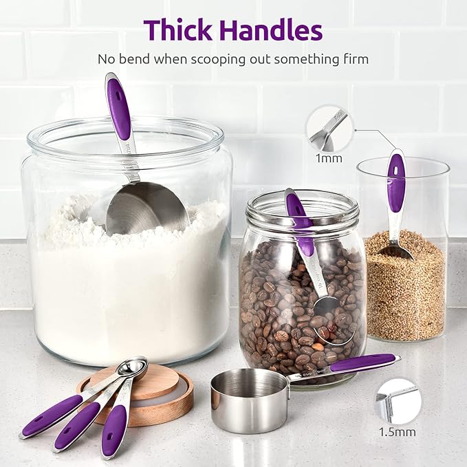 Measuring Cups and Spoons Set: U-Taste 18/8 Stainless Steel 10 Pieces Metal Stacking Kitchen Baking Cooking Food Measure Set 5 Cups 5 Spoons with Strengthened Weld Joints (Purple, Upgraded Version)