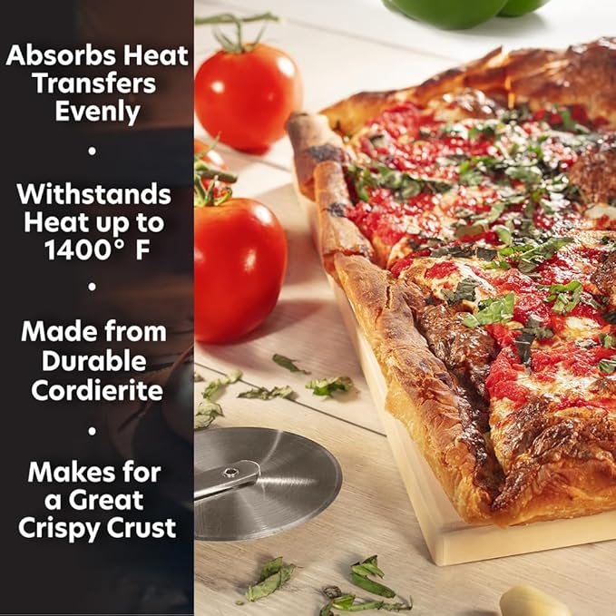 CucinaPro Pizza Stone for Oven, Grill or BBQ- 1/2" Extra Thick Cordierite Rectangular Baking Stone for Better Cooking- 15" x 12" Pan- Holds High Temp For Crispy Crust- Kitchen Tool Essential Must Have
