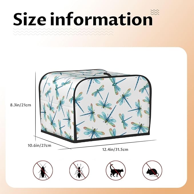 Blue Dragonflies Covers for Toasters 4 Slice,Cute Funny Bread Machine Cover with Handle,Washable Stain Resistant Kitchen Small Appliance Cover Dining Decor