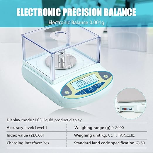 Lab Scale 2000g x 0.001g, High Precision Analytical Balance with Digital Windshield. Electronic Gram Scale for Jewelry/Kitchen/Scientific Use, 11 Units Conversion, Portable Digital Scientific Scale