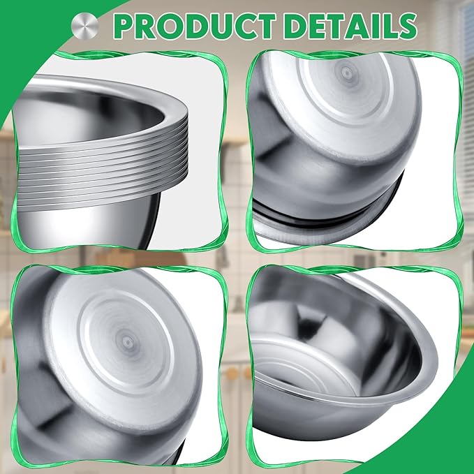 Pinkunn 12 Pcs Stainless Steel Mixing Bowls, Nesting Metal Salad Prep Bowls Bulk Reusable Baking Food Container Large Medium Small for Kitchen Hotel Restaurant Cooking, Silver (10.2 x 3.26 Inch)