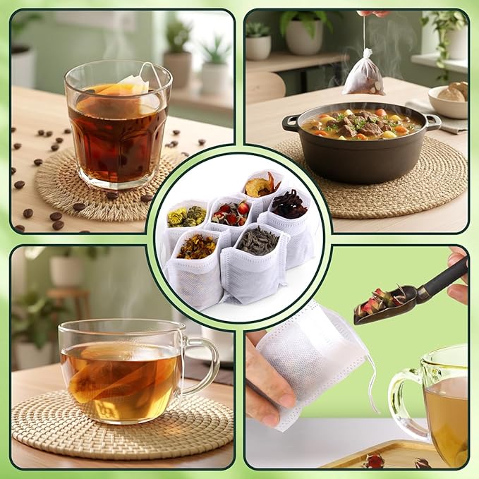 400Pcs Disposable Tea Bags for Loose Leaf Tea, Empty Tea Filter Bags for Cooking, Infuser Sachets for Spice, Coffee, Herb and More (3.54x2.75 Inch)