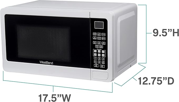 West Bend 0.7 Cu. Ft. Countertop Microwave Oven, 700W with 6 Pre-Programmed Cooking Settings, Speed Defrost, Electronic Control Panel, Rotating Glass Turntable, Add 30 Seconds Button, White