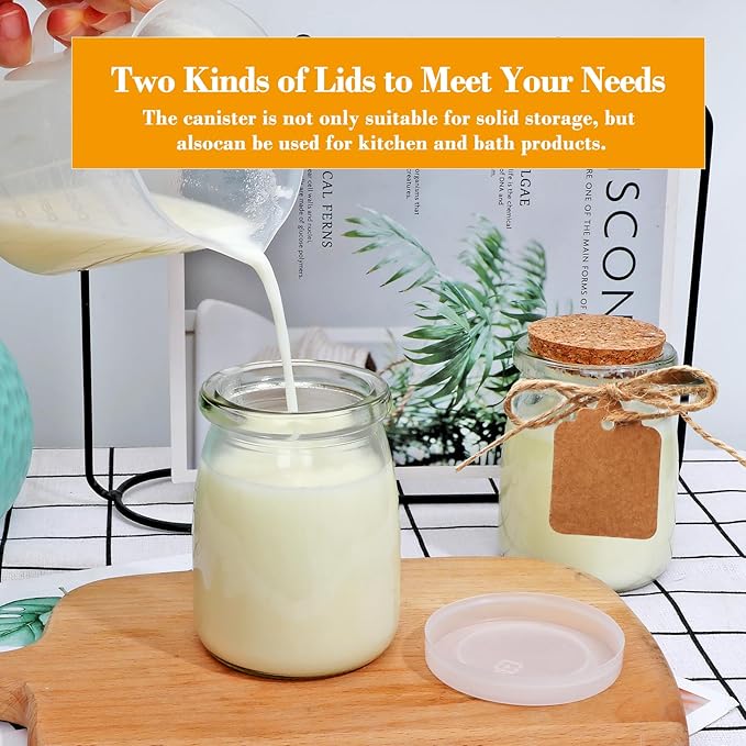 Mini Yogurt Jars 6 Pack, 7 oz Glass Favor Jars with Cork Lids, Pudding Containers with Lids, Mason Jar Wedding Favors Honey Pot with Label Tags and String