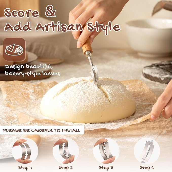 Astercook Sourdough Starter Kit with Round & Oval Banneton Bread Proofing Basket, Bread Sling, Starter Jar, Dough Whisk, Scrapers, Stencils, Cooling Rack & Bag Complete Sourdough Bread Baking Supplies