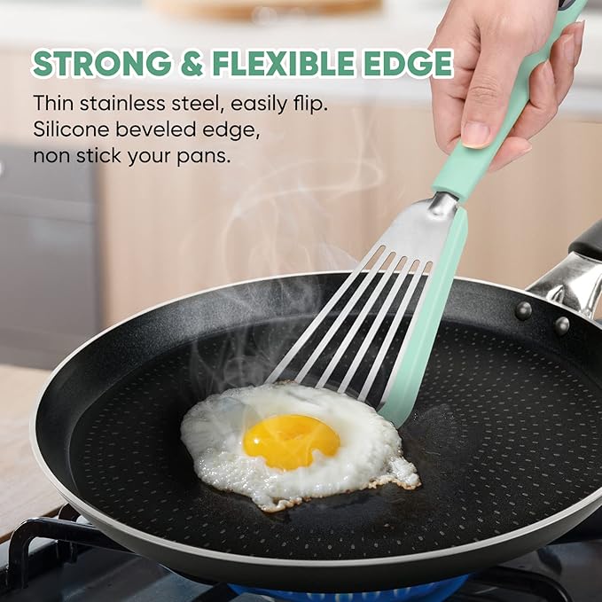 Nonstick Fish Spatula,Maywe Tanso Thin Slotted Spatulas Turner Silicone Fish Spatulas for Nonstick Cookware,High Heat Resistant BPA Free Cooking Utensils,Ideal for Fish,Eggs,Pancakes