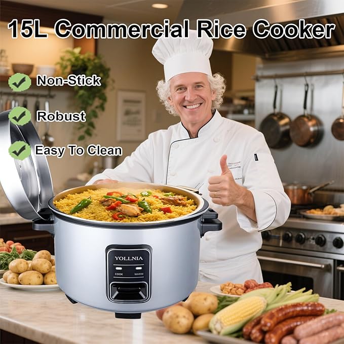 15L Commercial Rice Cooker 84 cup(Cooked) Large Rice Cooker | 24-hour Keep Warm| One Touch Operation, Food Warmer with nonstick pot |1350W Fast Cooking Electric Rice Cooker for Restaurant