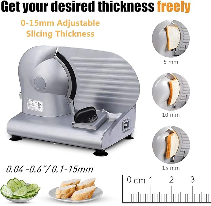 Meat Slicer, CUSIMAX Electric Deli Food Slicer with Two 7.5'Removable Stainless Steel Blades and Pusher, Cheese Fruit Vegetable Bread Cutter, Adjustable Knob for Thickness, Food Carriage
