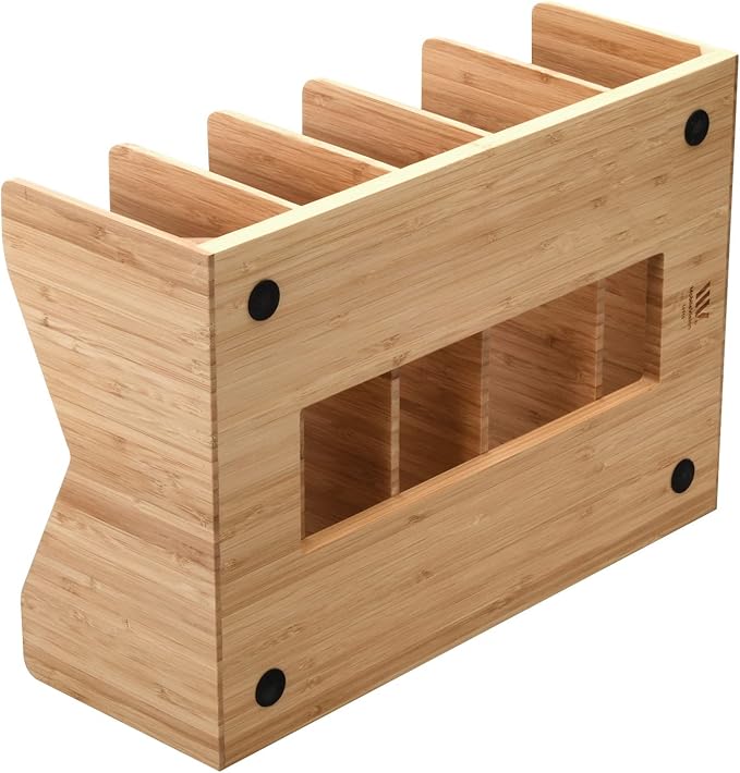 MobileVision Bamboo Paper Holder and Label Organizer Dividers for Office Organization and Storage, 5 wide dividers for Books, Binders, Files, Boxed Labels and more