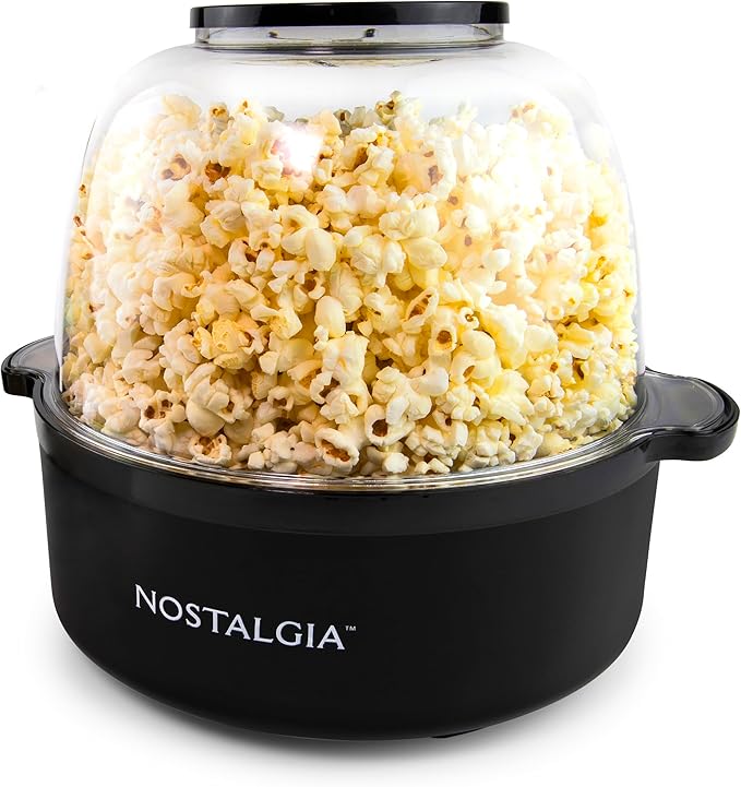 Nostalgia 6-Quart Stirring Popcorn Popper - Quick-Heat Technology - Makes 24 Cups of Popcorn - Includes Kernel Measuring Cup - Perfect for Birthday Parties, Movie Nights, and More - Black Original