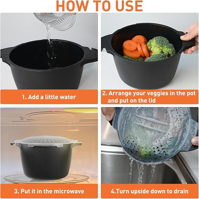 Microwave Cookware Steamer, 2 Quart Microwave Steamer for Vegetables, Microwave Cooker with Vent Lid- BPA Free, Freezer Safe