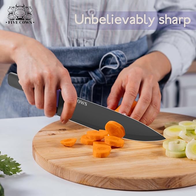 14 Pcs Kitchen Knife Block Set with Sharpener German High Carbon Stainless Steel Chef Knives, Razor-Sharp & Durable, Lightweight Anti-Slip Handle, Professional Set for Home & Kitchen (Purple)