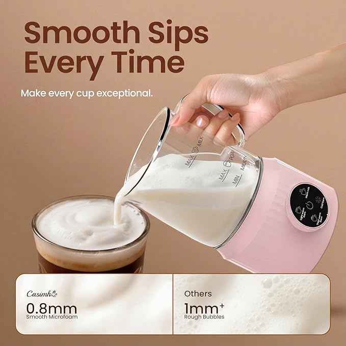 Casimhu 4-in-1 Milk Frother, Electric Milk Frother and Steamer with LED Touch Screen, Ceramic Lining Bottom, Milk Warmer 13.52oz for Lattes, Cappuccinos, and Macchiatos at Home (pink)