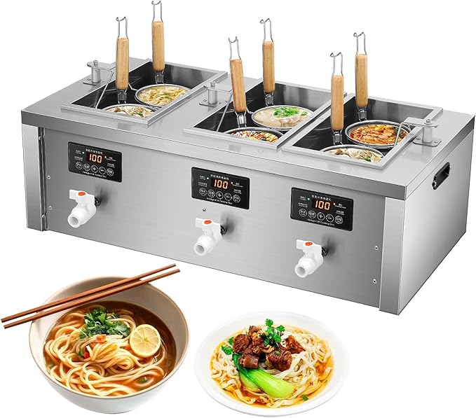 Auto-lift Commercial Pasta Cooker with Timer, Noodle Cooking Machine with 3 Drainage,Macaroni Vegetable Dumpling Cooker,Boiler For Spaghetti Ramen,Temperature Adjustable (6 holes)