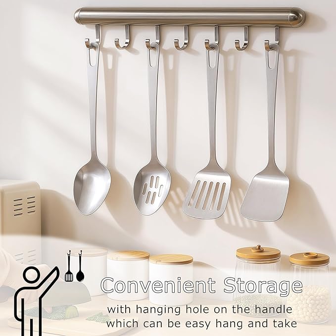 Cooking Utensils Set 4pcs - Stainless Steel Kitchen Utensils, Heavy Duty Metal Utensils Set with Stainless Steel Spatula Set Wok Spatula, Serving Spoons, Ergonomic Handle and Dishwasher Safe